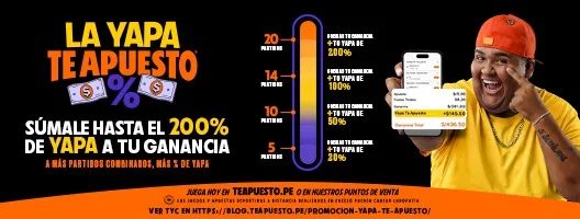 Pieza publicitaria horizontal con un termómetro de porcentajes que sube según la cantidad de partidos combinados, junto a una pantalla de celular con un cupón.